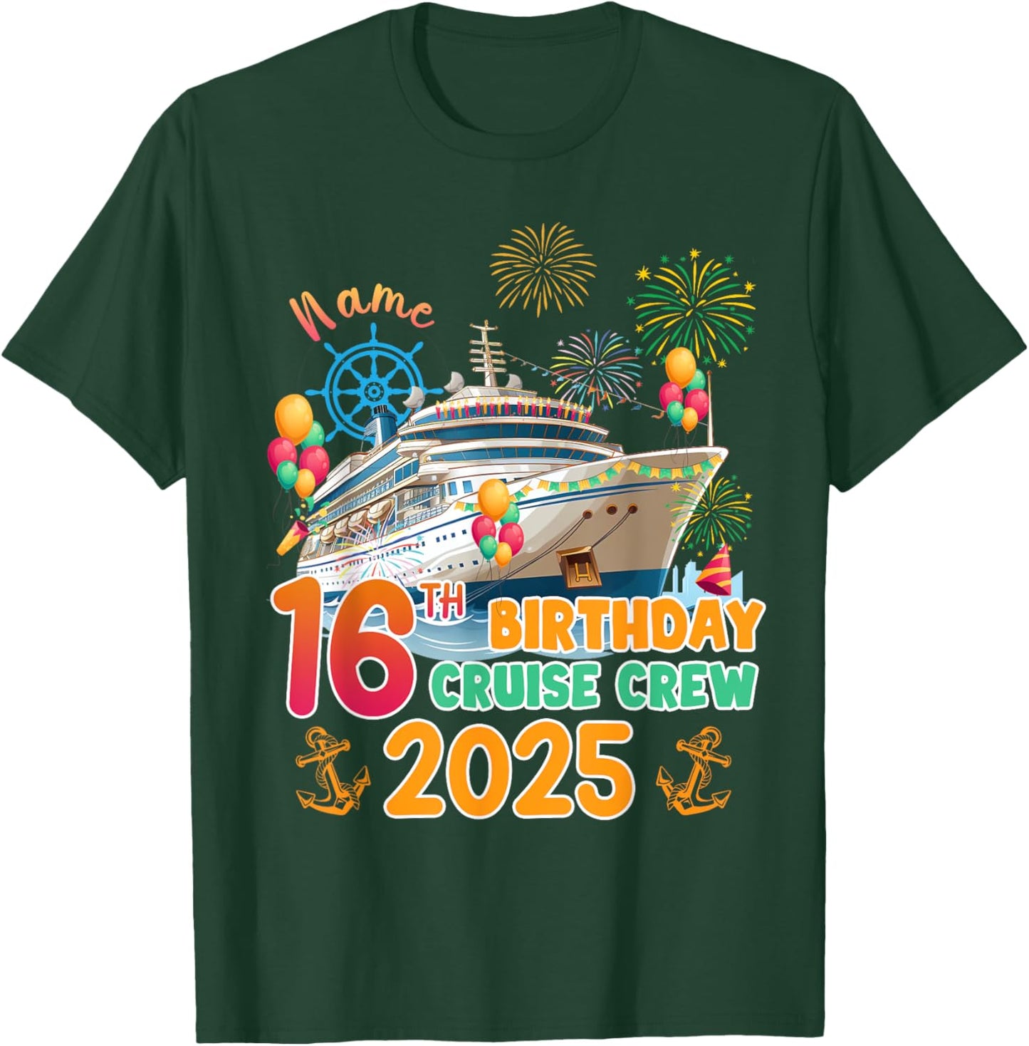 16th Birthday Cruise Crew 2025 16 Years Old Cruising Trip T-Shirt - T-Shirt | Forest