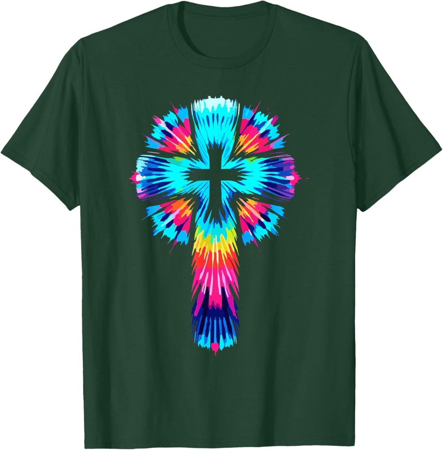 Religious Designs By ShirtZilla Vibrant Tie Dye Cross Christian Apparel Cross , Small, Black T-Shirt - T-Shirt | Forest