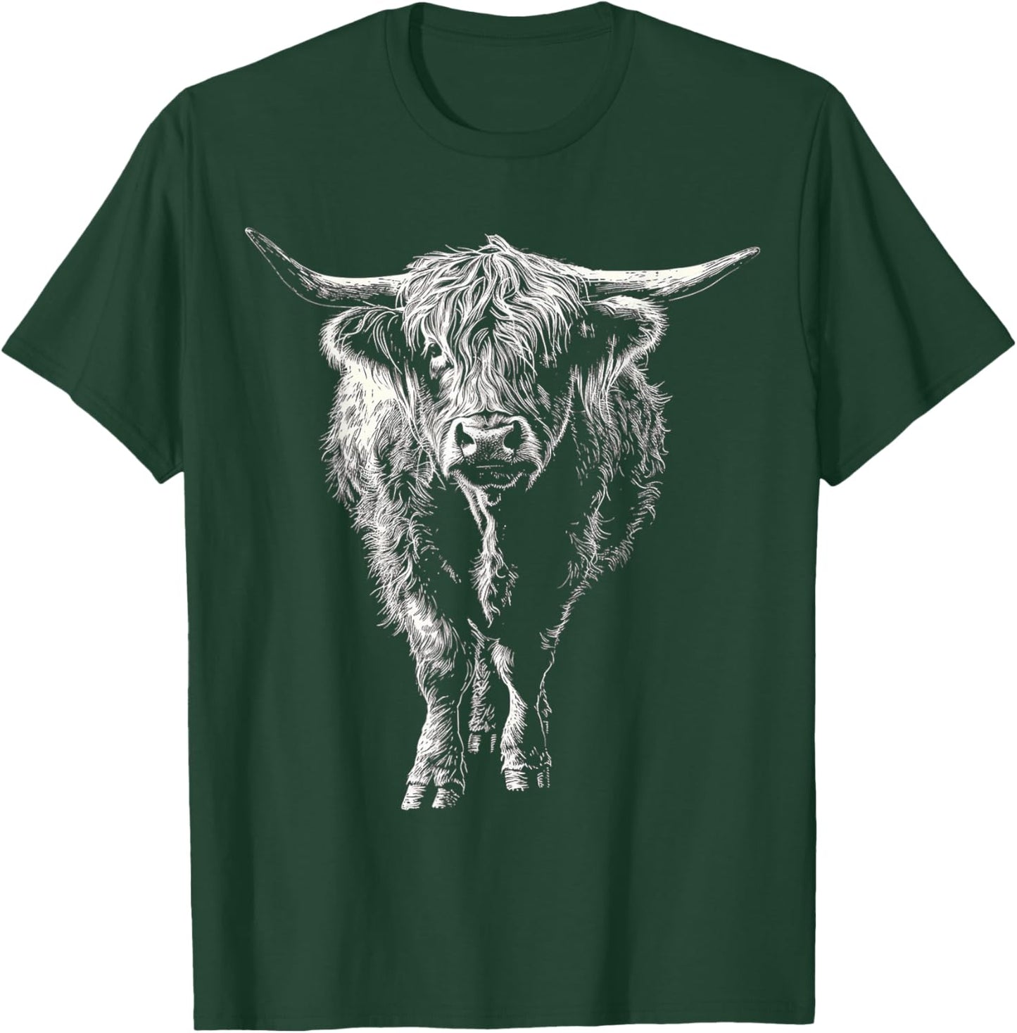 Highland Cow Drawing Art Farm Animal Graphic Highland Cow T-Shirt - T-Shirt | Forest