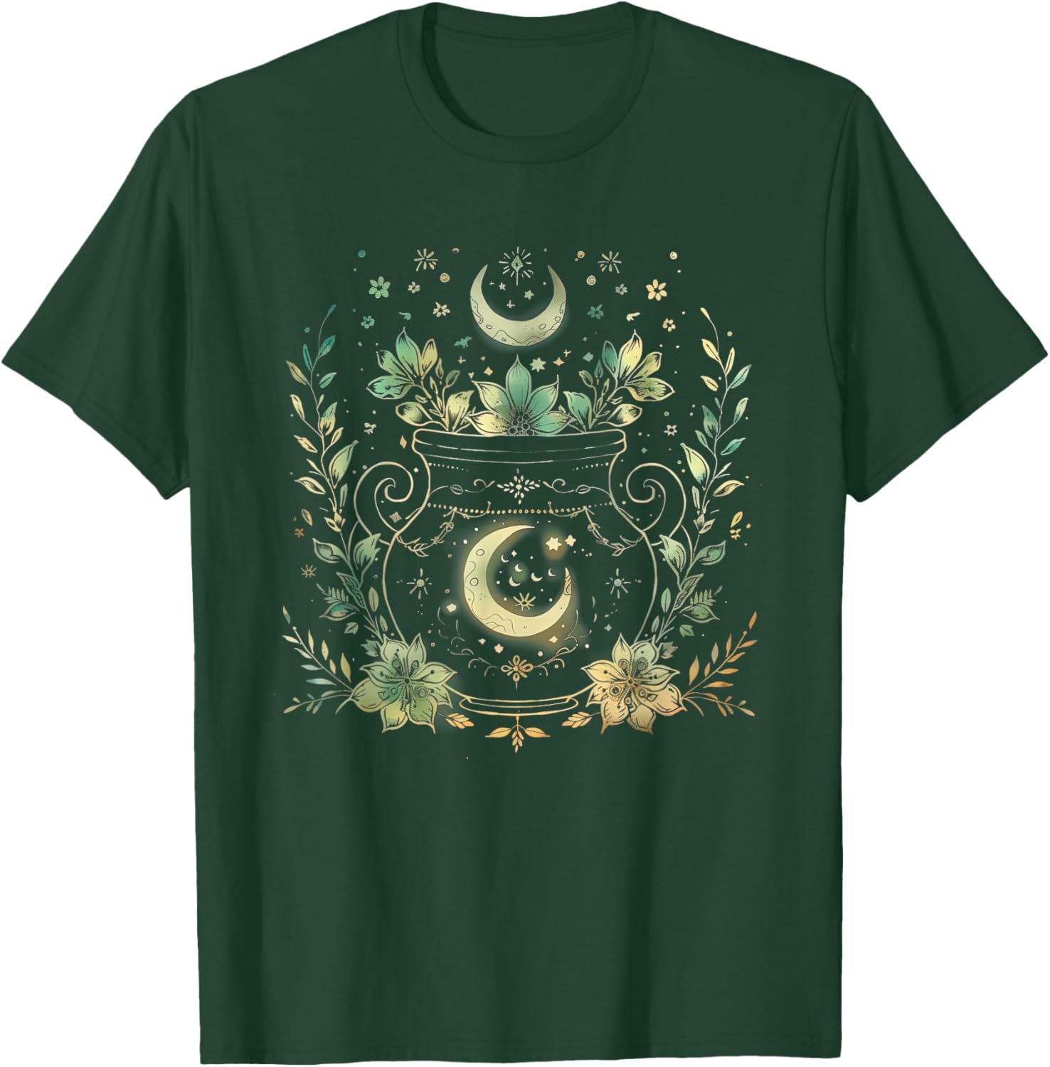 Vintage Witchy Wicca Witch Cauldron Crescent Moon Witchcraft T-Shirt - T-Shirt | Forest