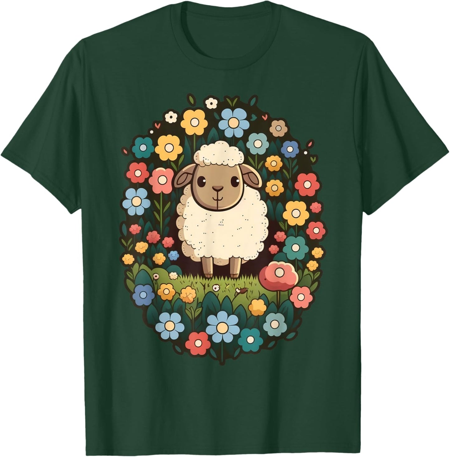 Cute Flower Sheep on summer Floral Sheep T-Shirt - T-Shirt | Forest