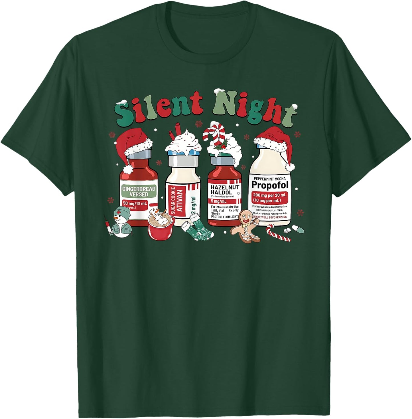 Retro Propofol Silent Night ICU Nurses Funny Merry Christmas T-Shirt - T-Shirt | Forest
