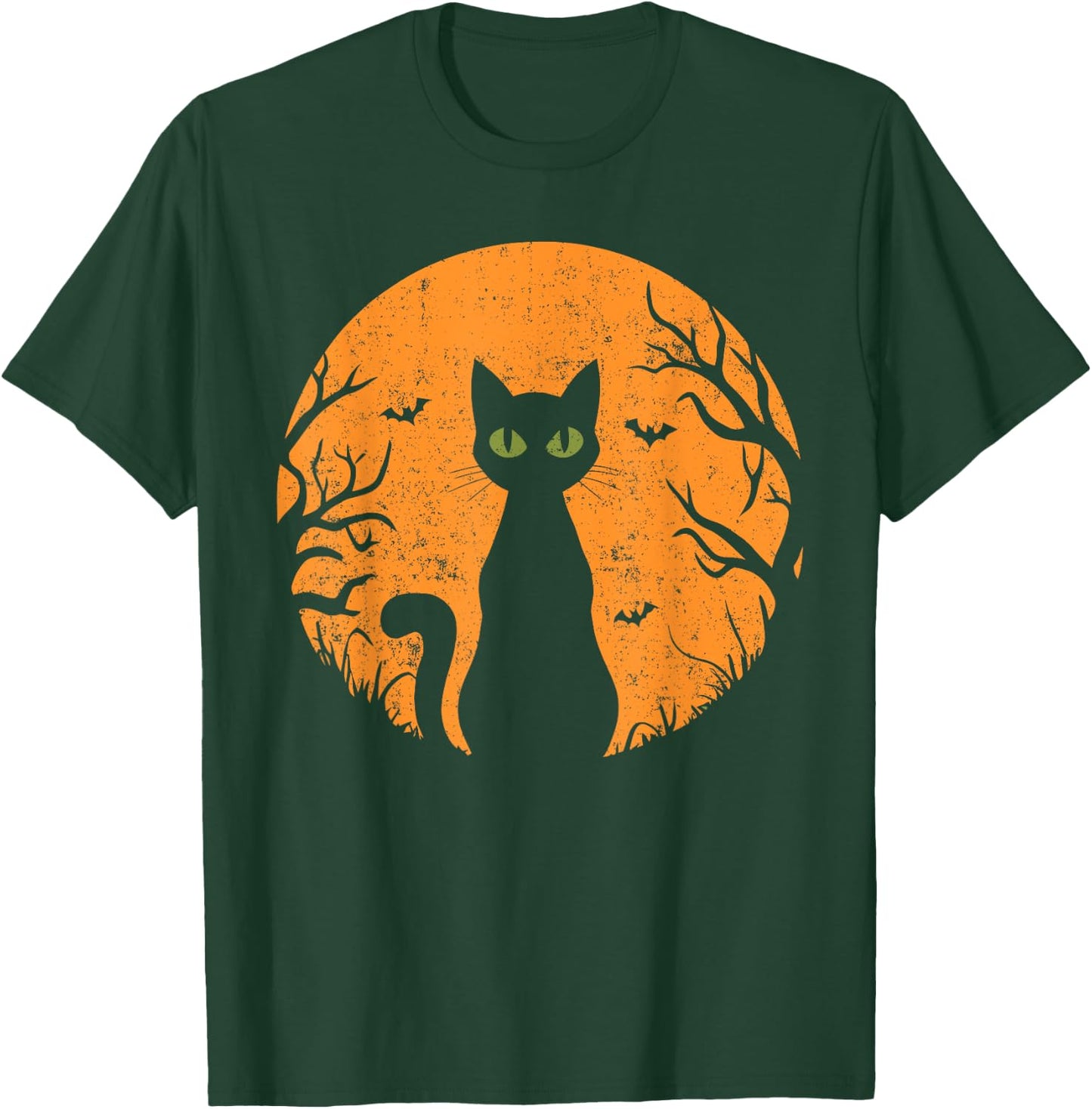 Vintage Scary Halloween Cat Costume Retro Cat Moon Men Women Kids T-Shirt - T-Shirt | Forest