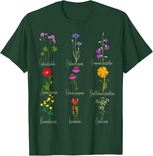 Vintage Botanical Chart Wildflower Floral Graphic Women T-Shirt - T-Shirt | Forest
