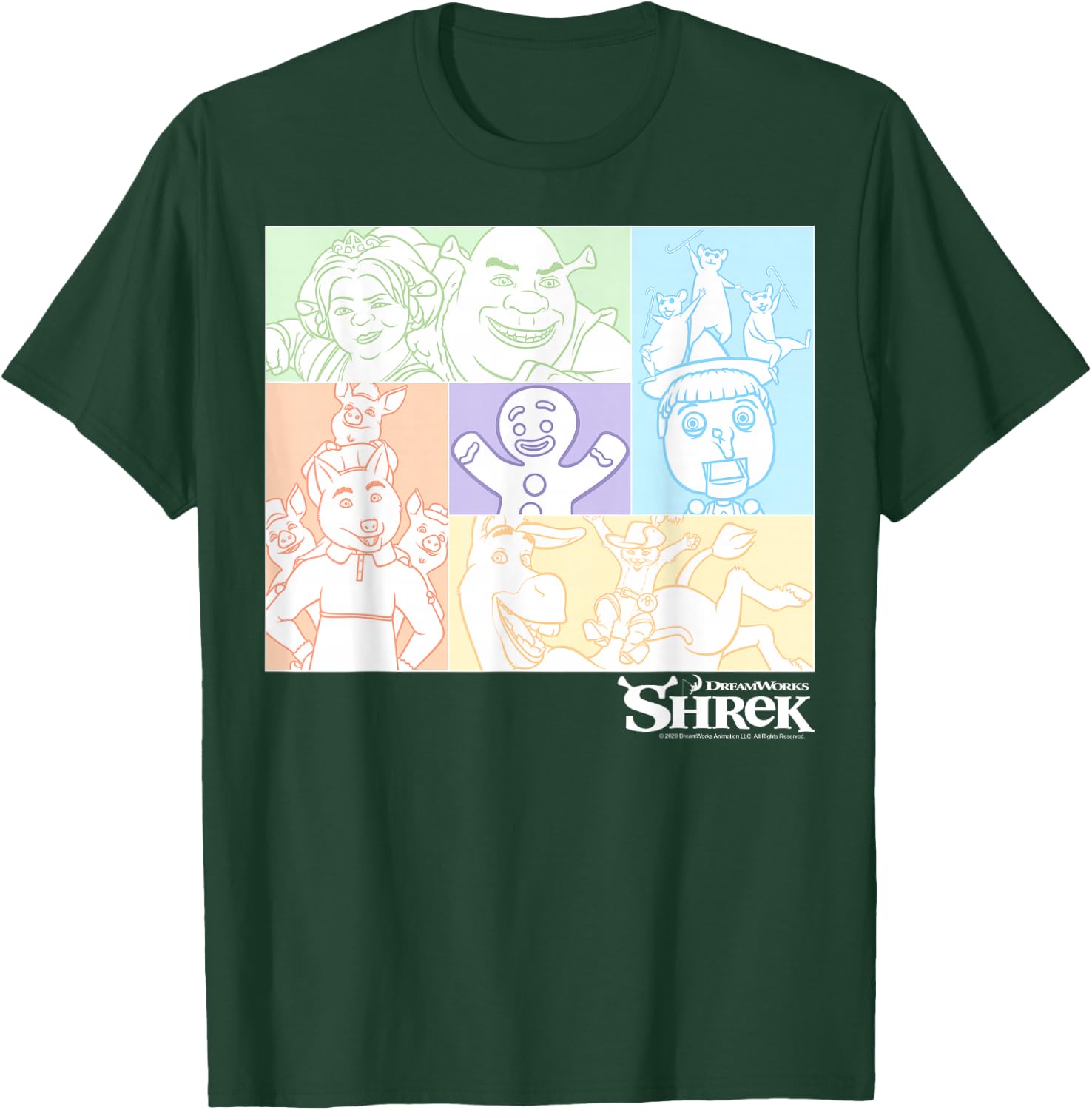 Shrek Group Shot Pastel Box Up T-Shirt - T-Shirt | Forest