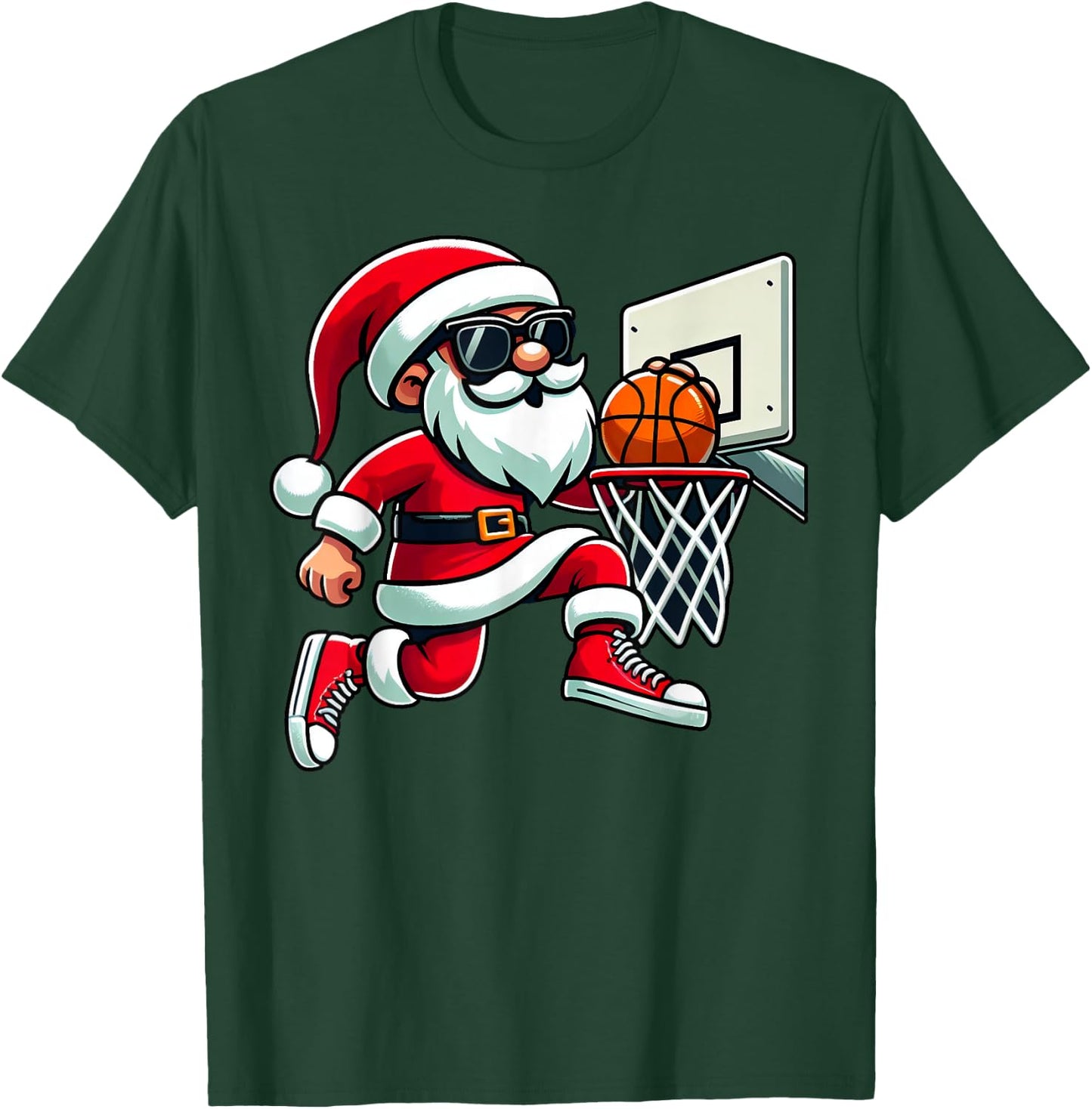 Christmas Santa Claus Dunking A Basketball Boys Kids Xmas T-Shirt - T-Shirt | Forest