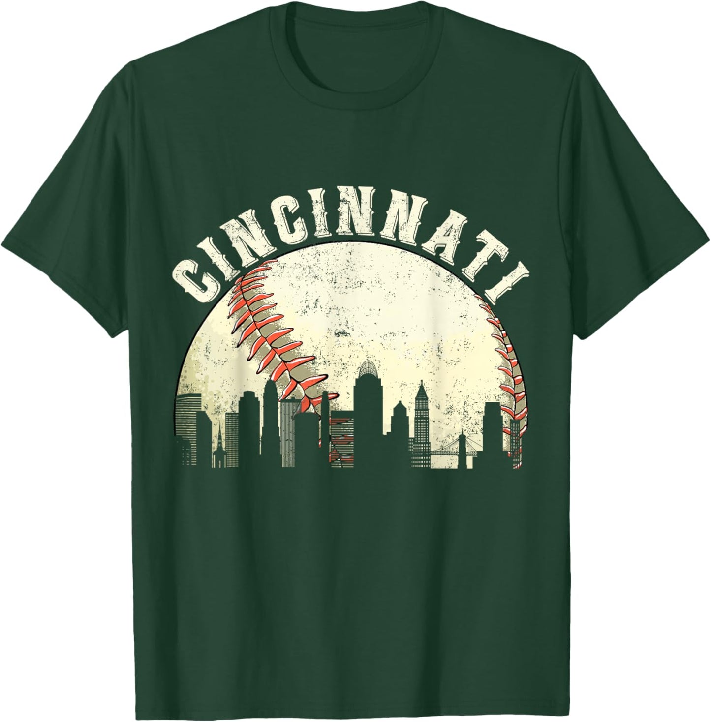 Cincinnati Vintage Baseball Distressed Gameday Retro T-Shirt - T-Shirt | Forest