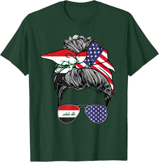 Iraqi Flag Iraq Women American USA Heritage Iraq T-Shirt - T-Shirt | Forest