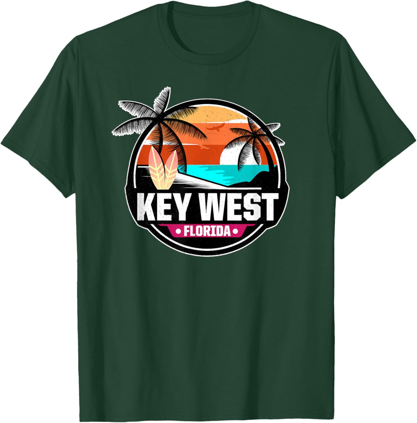 Key West Florida Beach Palm Trees Summer Vacation Surfing T-Shirt - T-Shirt | Forest