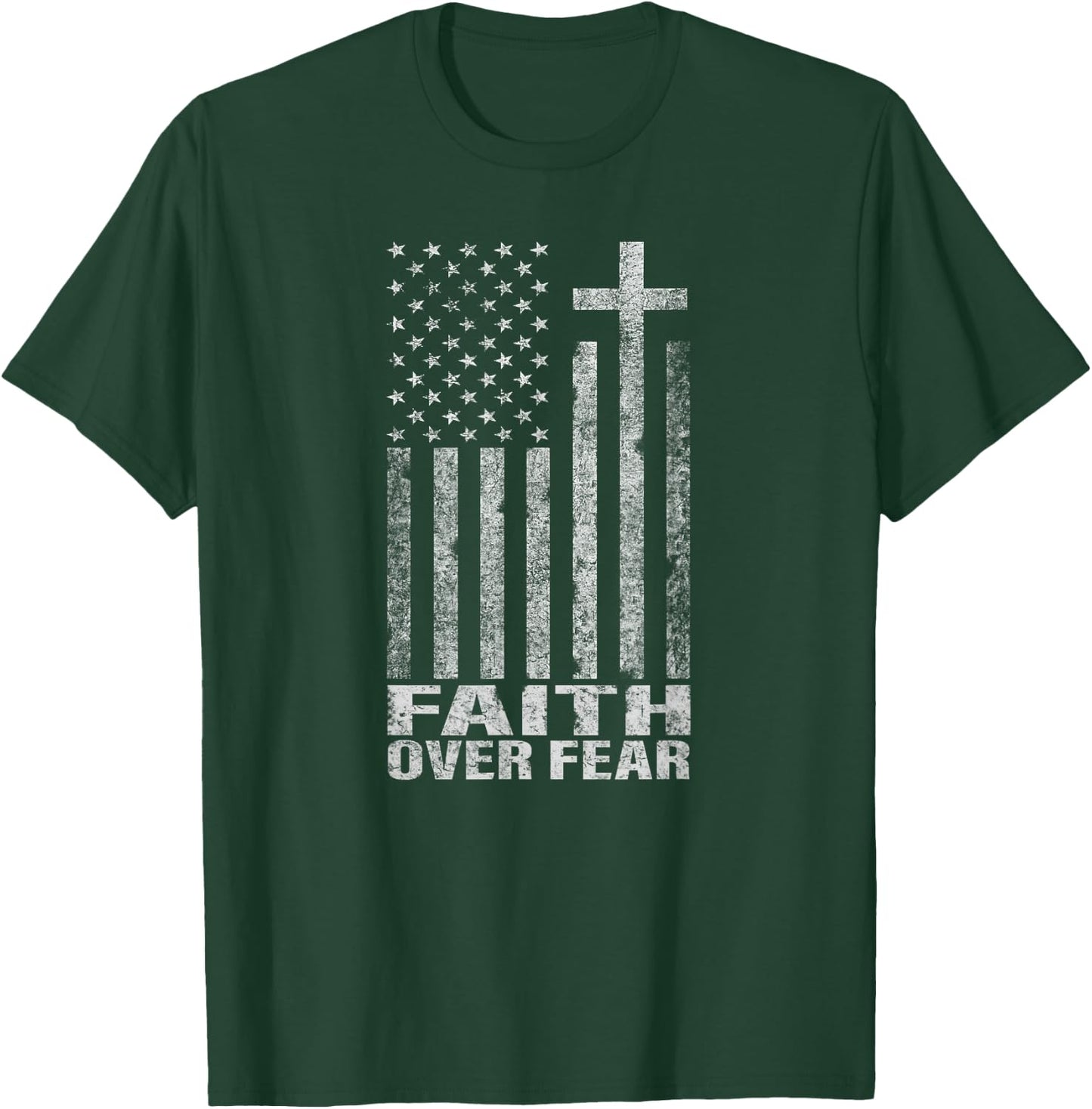 Faith Over Fear Cool Christian Flag Cross Women Kids Short Sleeve T-Shirt - T-Shirt | Forest