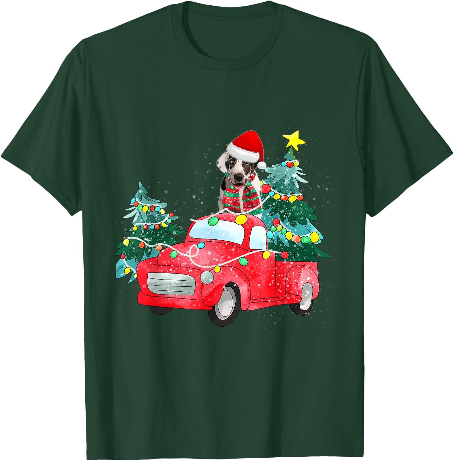 Harlequin Great Dane Dog Ride Red Truck Christmas Dog Lover Men Women Kids T-Shirt - T-Shirt | Forest