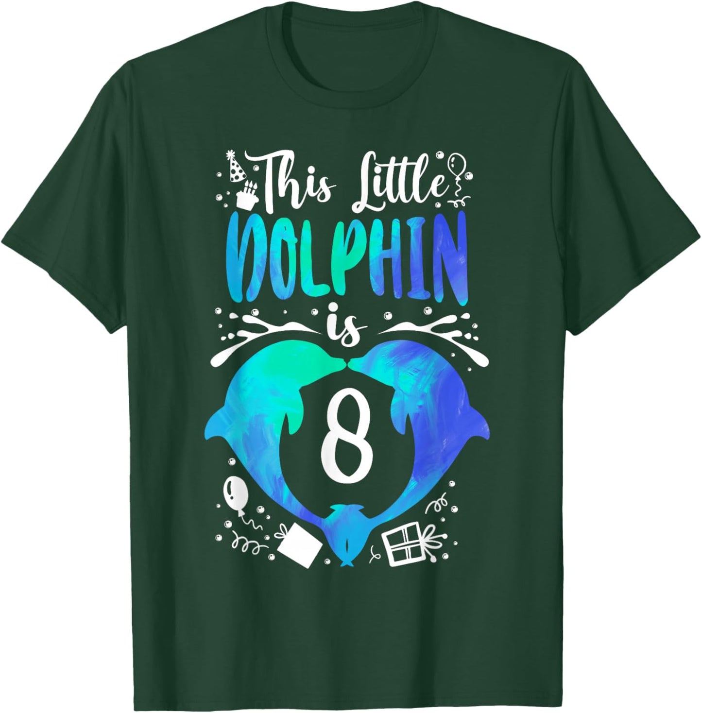 Dolphin 8th Birthday This Little Dolphin Is 8 T-Shirt - T-Shirt | Forest