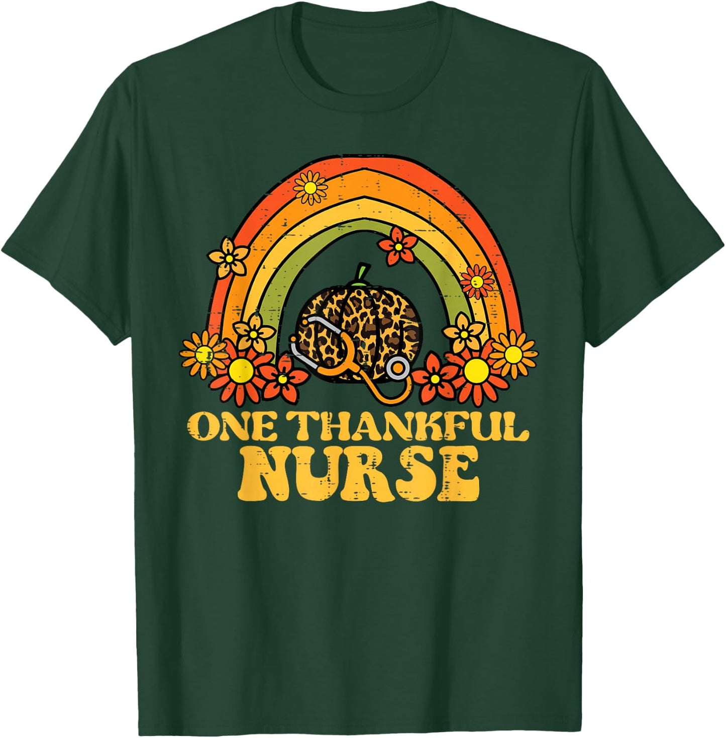 Fall Rainbow Thankful Nurse Thanksgiving Scrub Top Women T-Shirt - T-Shirt | Forest