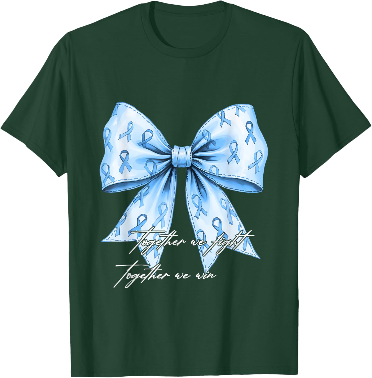 Prostate Cancer Awareness Together We Fight Blue Bow Ribbon T-Shirt - T-Shirt | Forest