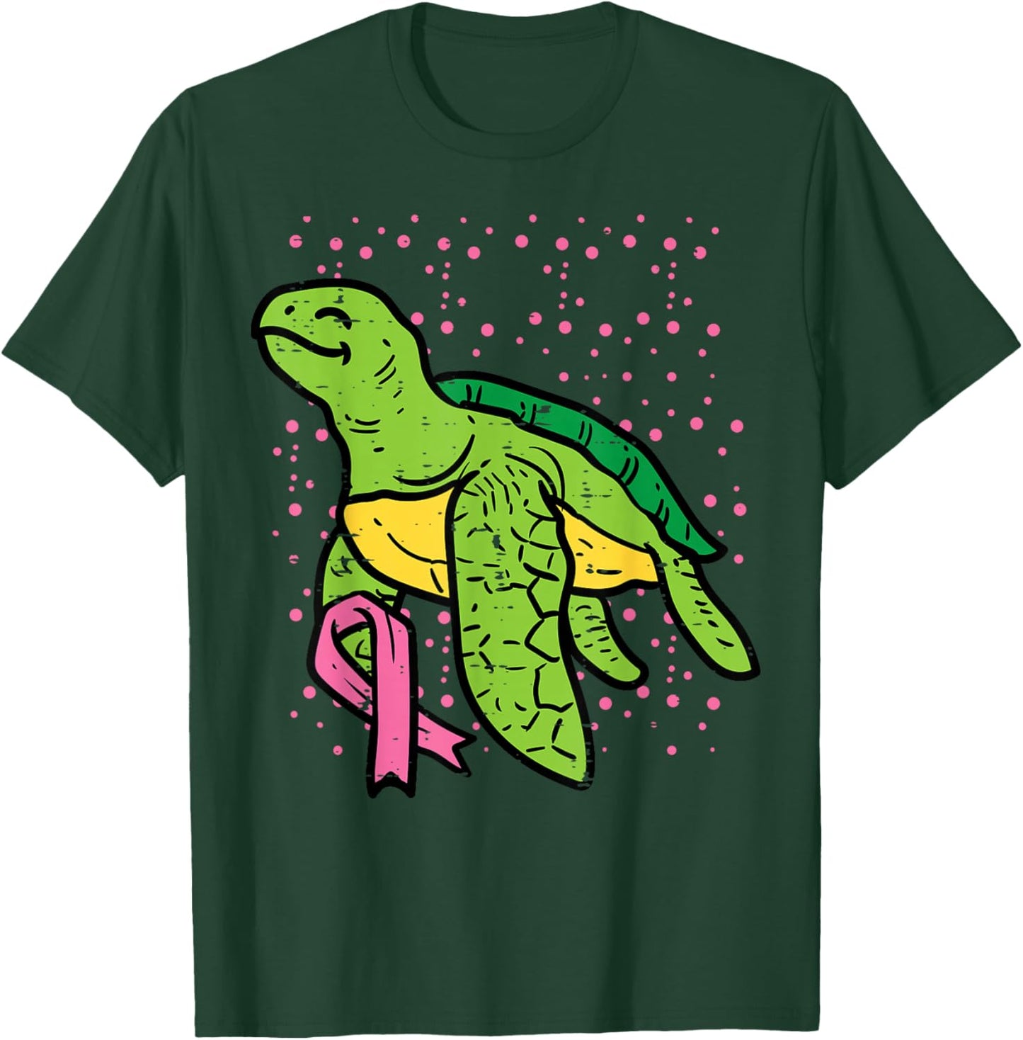 Pink Ribbon Turtle Cute Breast Cancer Awareness Women Kids T-Shirt - T-Shirt | Forest