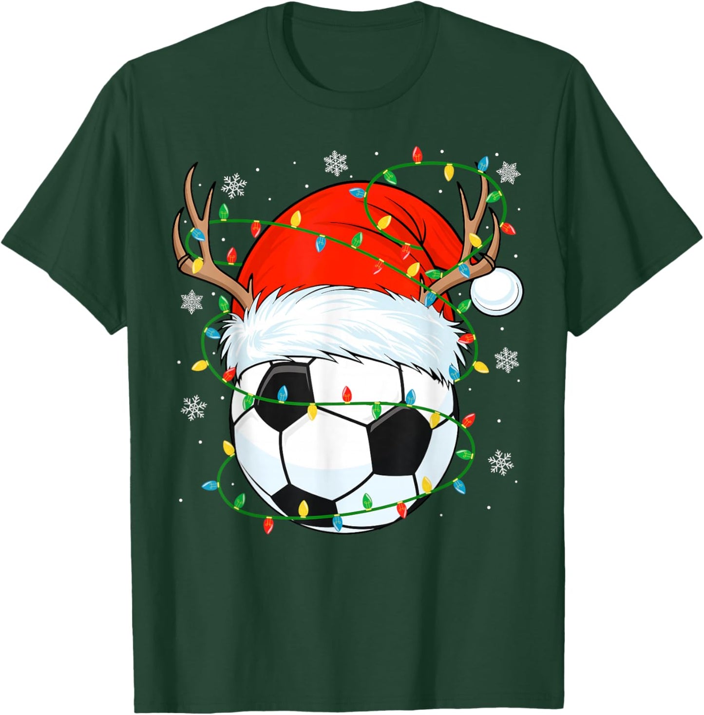 Santa Soccer Ball Xmas Lights Christmas Soccer Player T-Shirt - T-Shirt | Forest