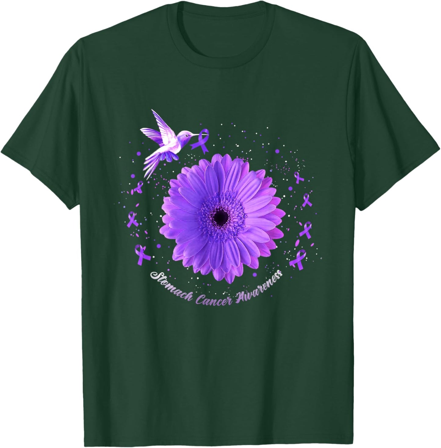 Hummingbird Periwinkle Sunflower Stomach Cancer Awareness T-Shirt - T-Shirt | Forest