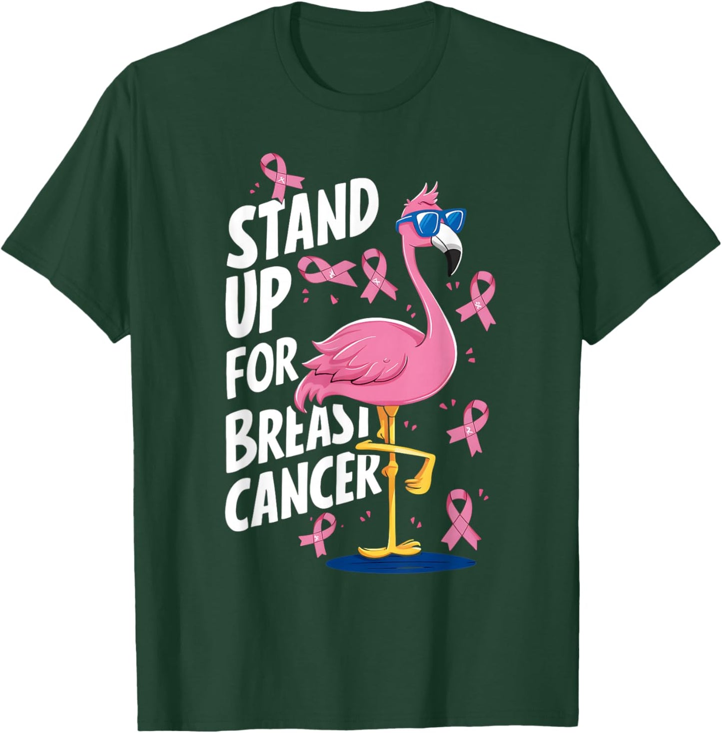 Pink Ribbon Awareness Stand Up to Breast Cancer Flamingo T-Shirt - T-Shirt | Forest