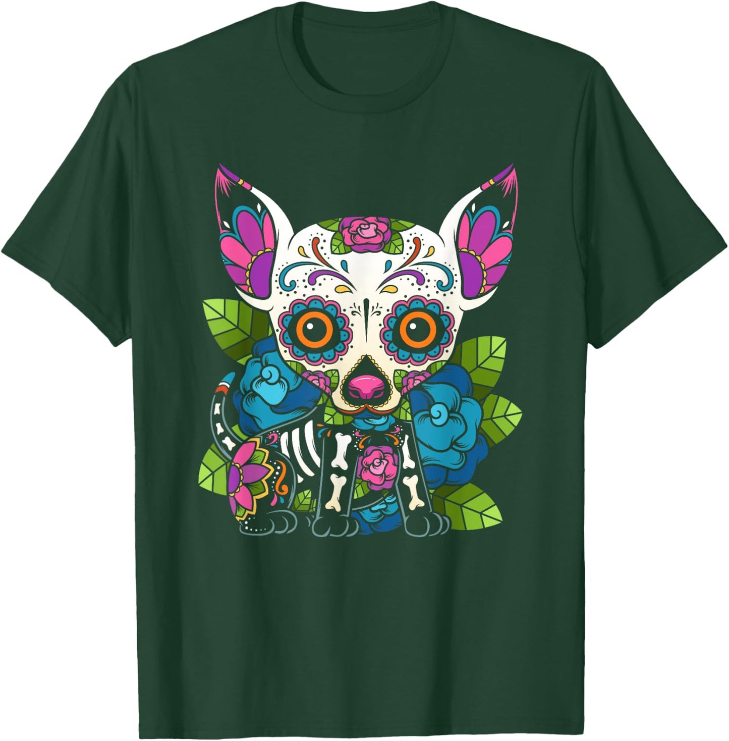 Chihuahua Sugar Skull Mexico Dog Calavera Dia De Los Women Girls Kids T-Shirt - T-Shirt | Forest