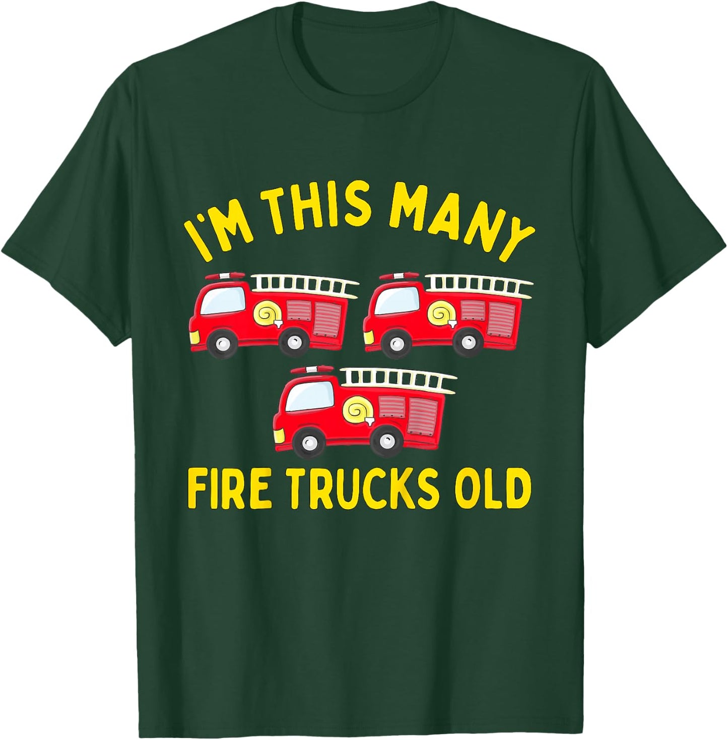 Kids Fire Truck 3rd Birthday Boy Toddler Firefighter 3 Three T-Shirt - T-Shirt | Forest
