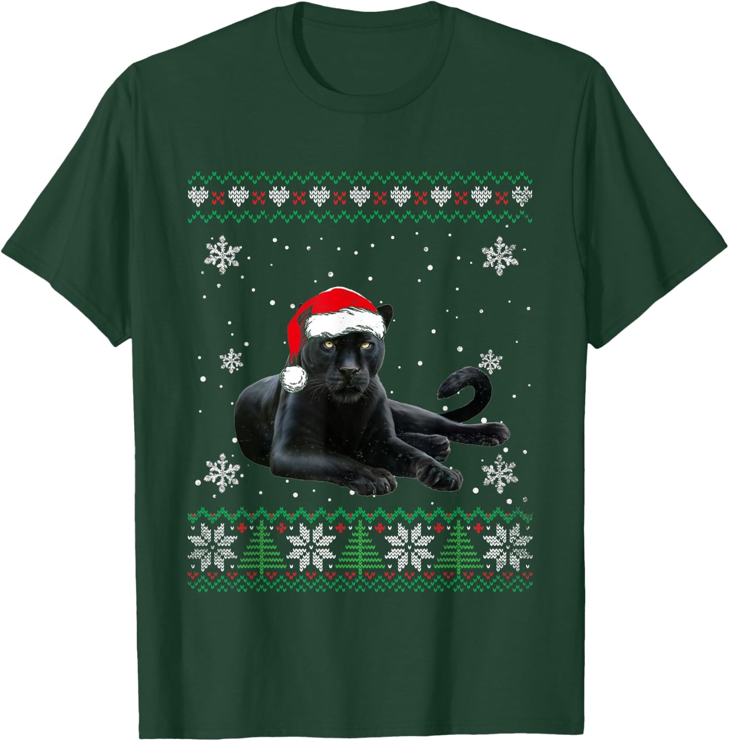 Santa Panther Ugly Sweater Animals Christmas Pajama T-Shirt - T-Shirt | Forest