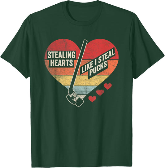 Cool Stealing Heart Like I Steal Pucks Valentines Day Hockey T-Shirt - T-Shirt | Forest