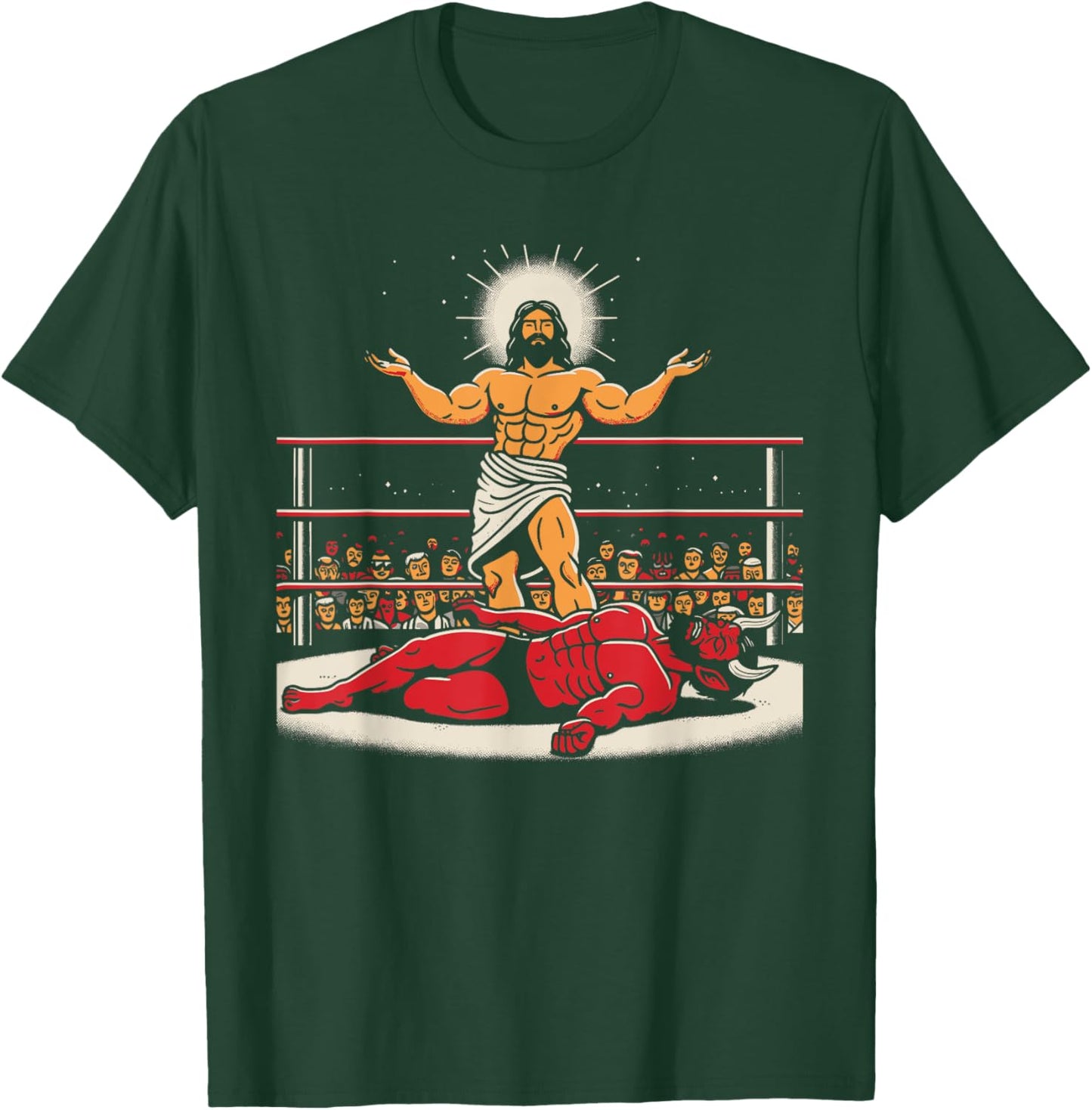 Jesus Wrestling Satan Funny Christian Humor Joke T-Shirt - T-Shirt | Forest