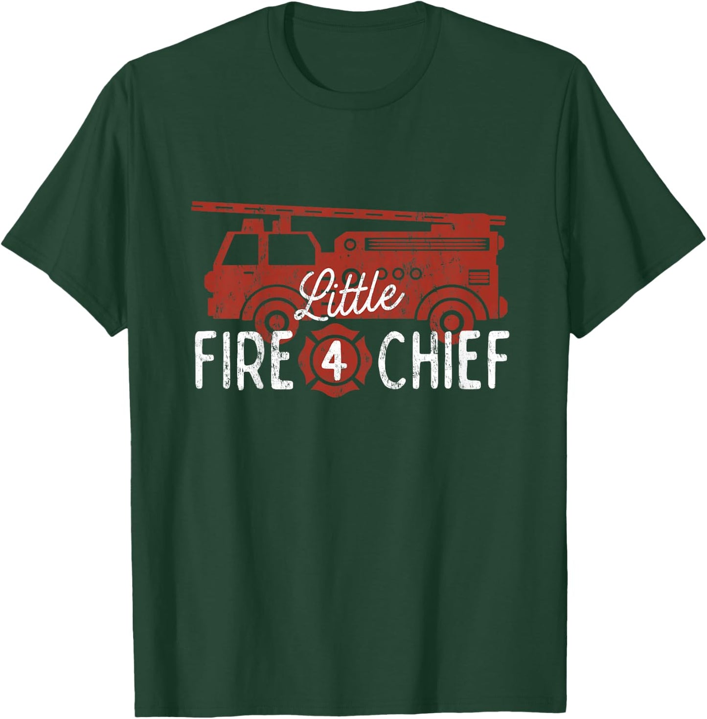 4th Birthday Firetruck Shirt, Boys 4 Year Old Fireman Party T-Shirt - T-Shirt | Forest