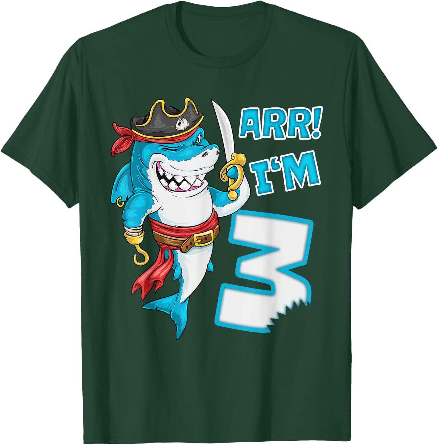 I'm 3 years Bday Shark pirate 3rd Birthday boy pirate Party T-Shirt - T-Shirt | Forest
