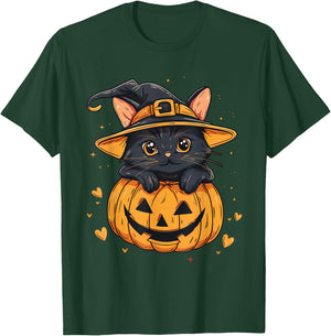 Halloween Black Cat Jack O’ Lanterns Pumpkin Cat Lover T-Shirt - T-Shirt | Forest