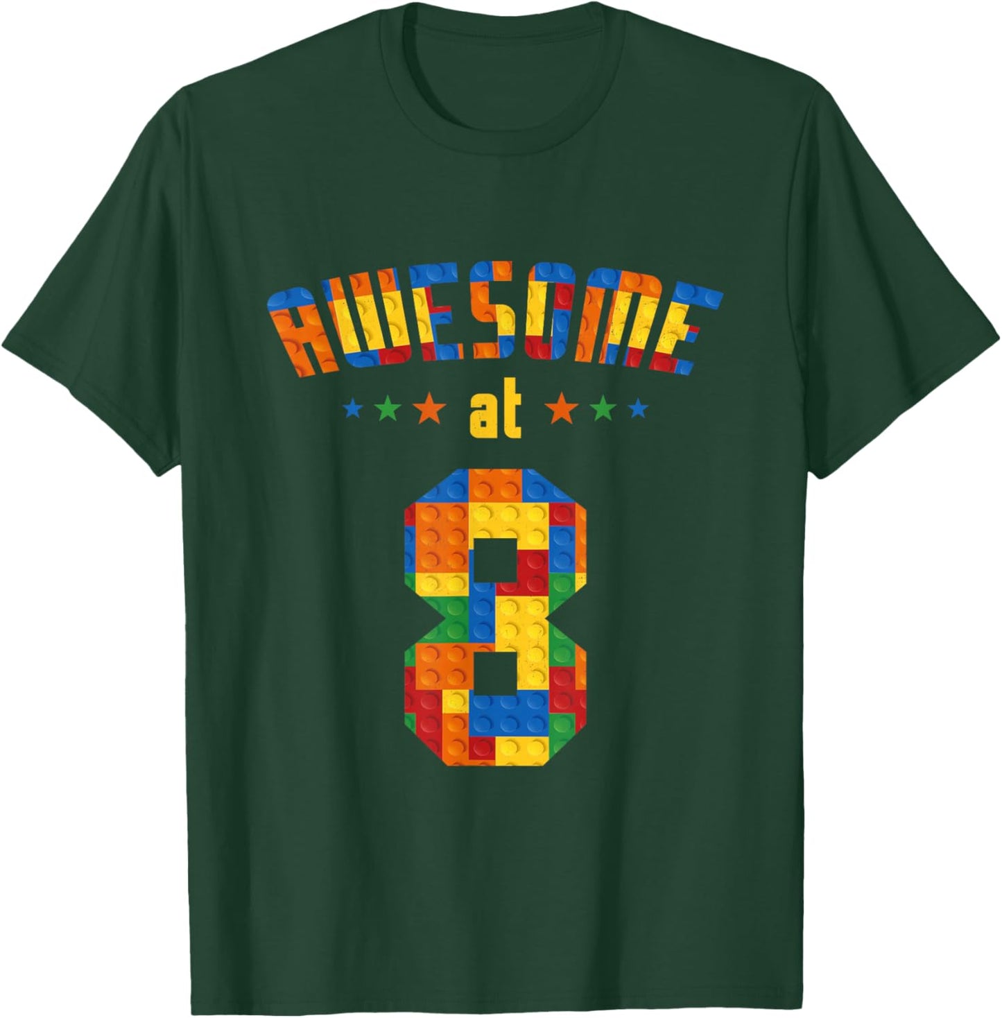 Awesome At 8 Years Old Kids Building Blocks Boy 8th Birthday T-Shirt - T-Shirt | Forest