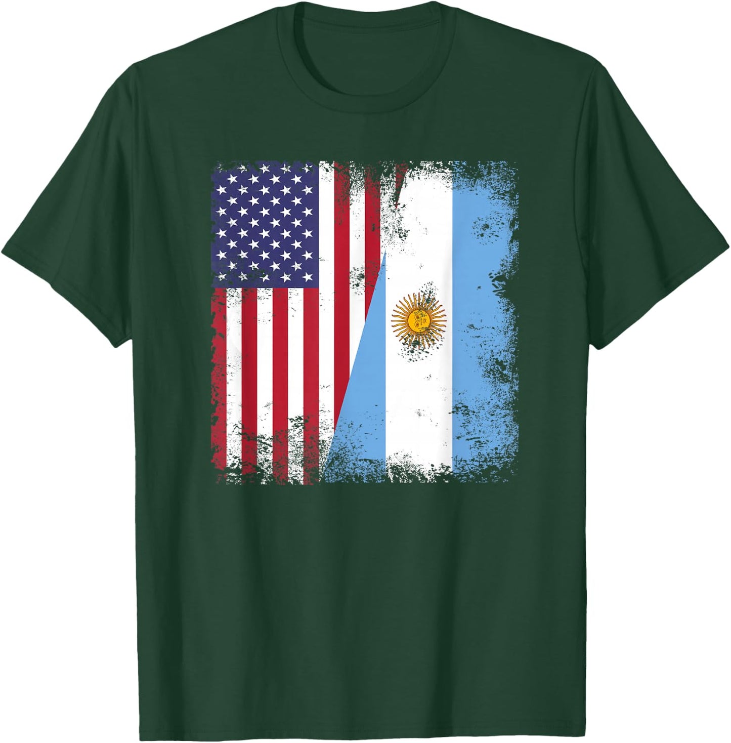 Half Argentinian Flag | Vintage Argentina USA Gift T-Shirt - T-Shirt | Forest