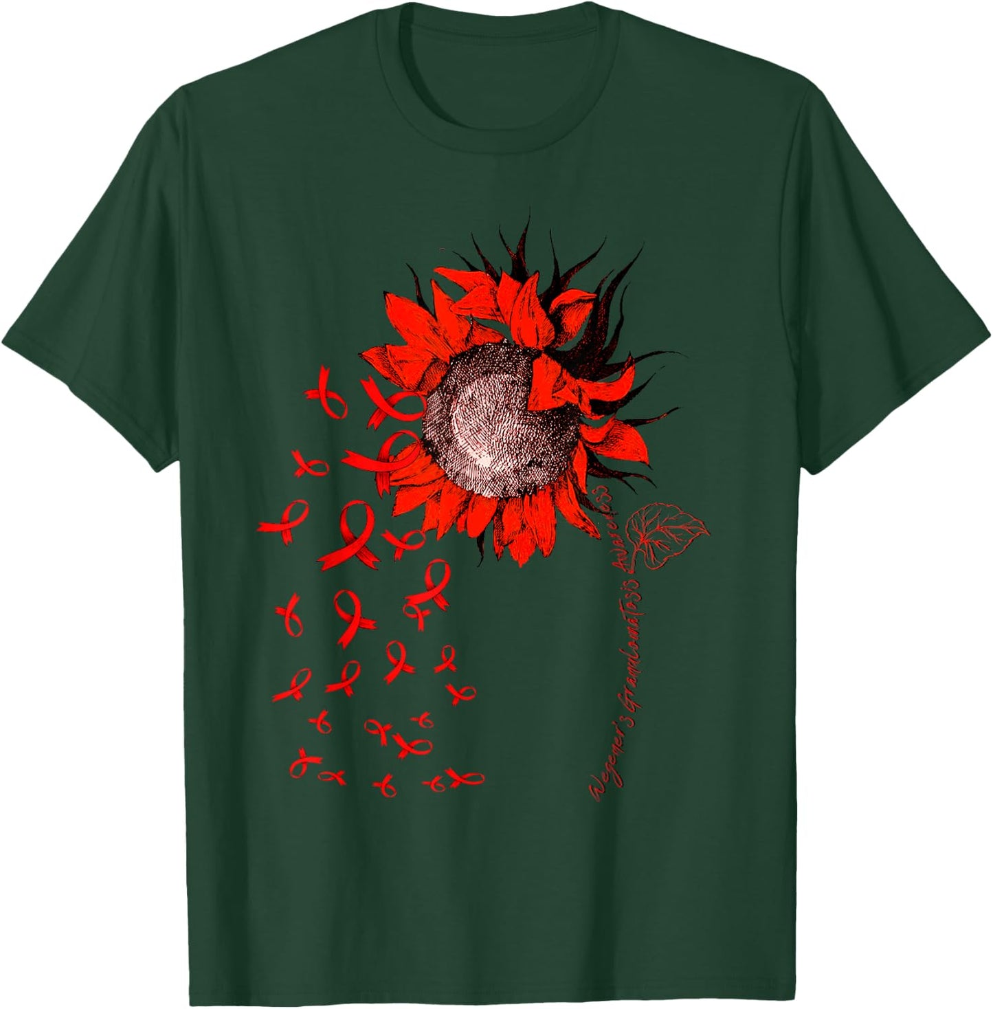 WEGENER'S GRANULOMATOSIS Awareness Sunflower Red Ribbon T-Shirt - T-Shirt | Forest
