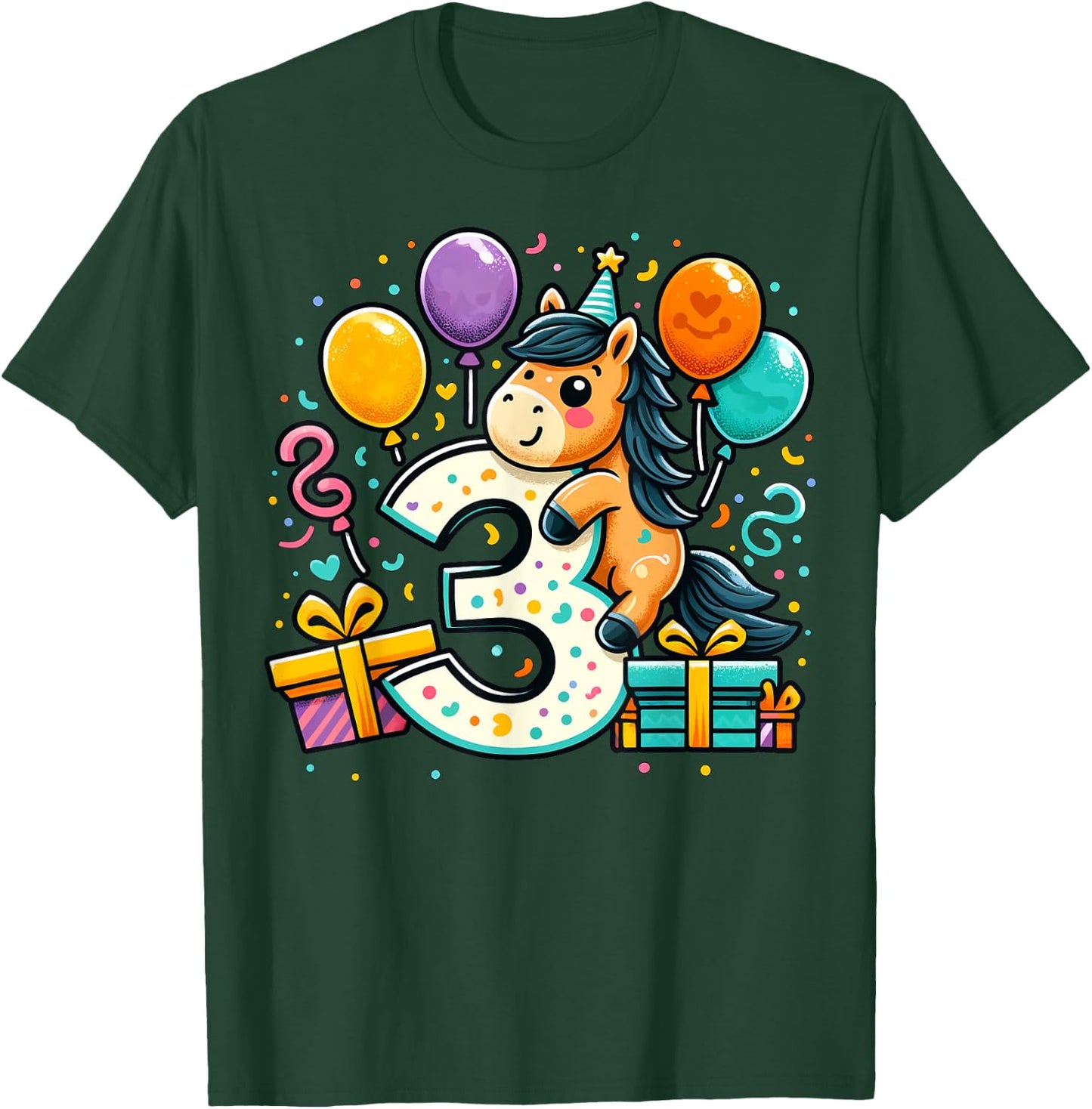 Horse 3rd birthday boy girl 3 years old third three Horse T-Shirt - T-Shirt | Forest