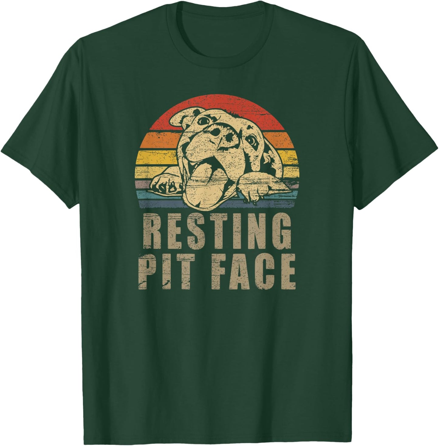 Pitbull Love - I Love My Pit Retro Vintage Resting Pit Face T-Shirt - T-Shirt | Forest