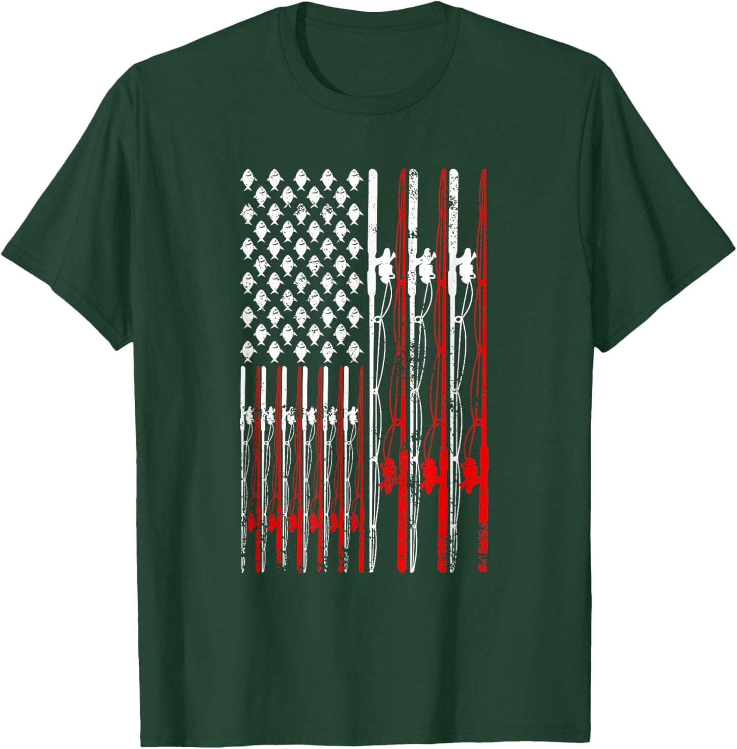 American Flag Fishing Rod Fishing Lover Vintage Fisherman T-Shirt - T-Shirt | Forest