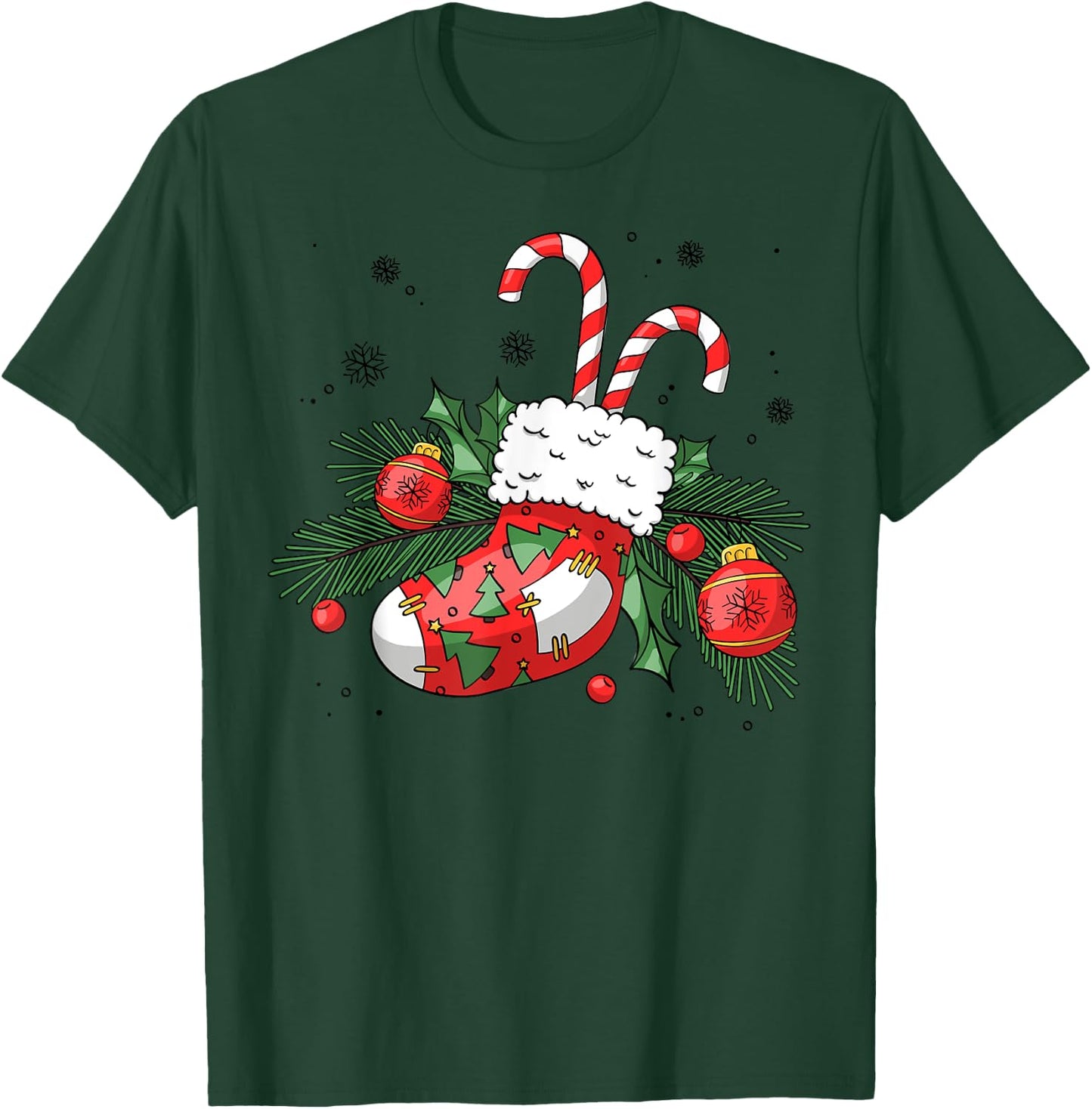 Funny Retro Merry Christmas Stocking Candy Cane Xmas Holiday T-Shirt - T-Shirt | Forest