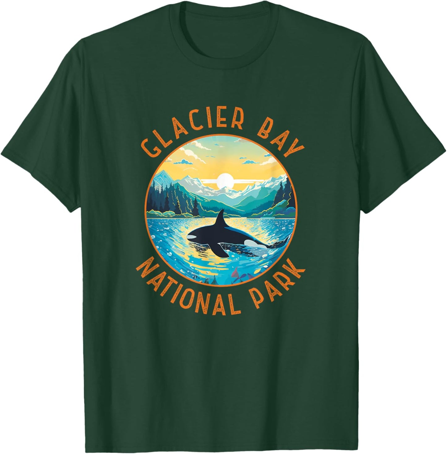 Glacier Bay National Park Whale Distressed Circle T-Shirt - T-Shirt | Forest