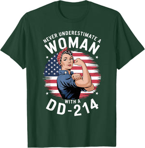 American Flag Never Underestimate a Women with a DD-214 T-Shirt - T-Shirt | Forest