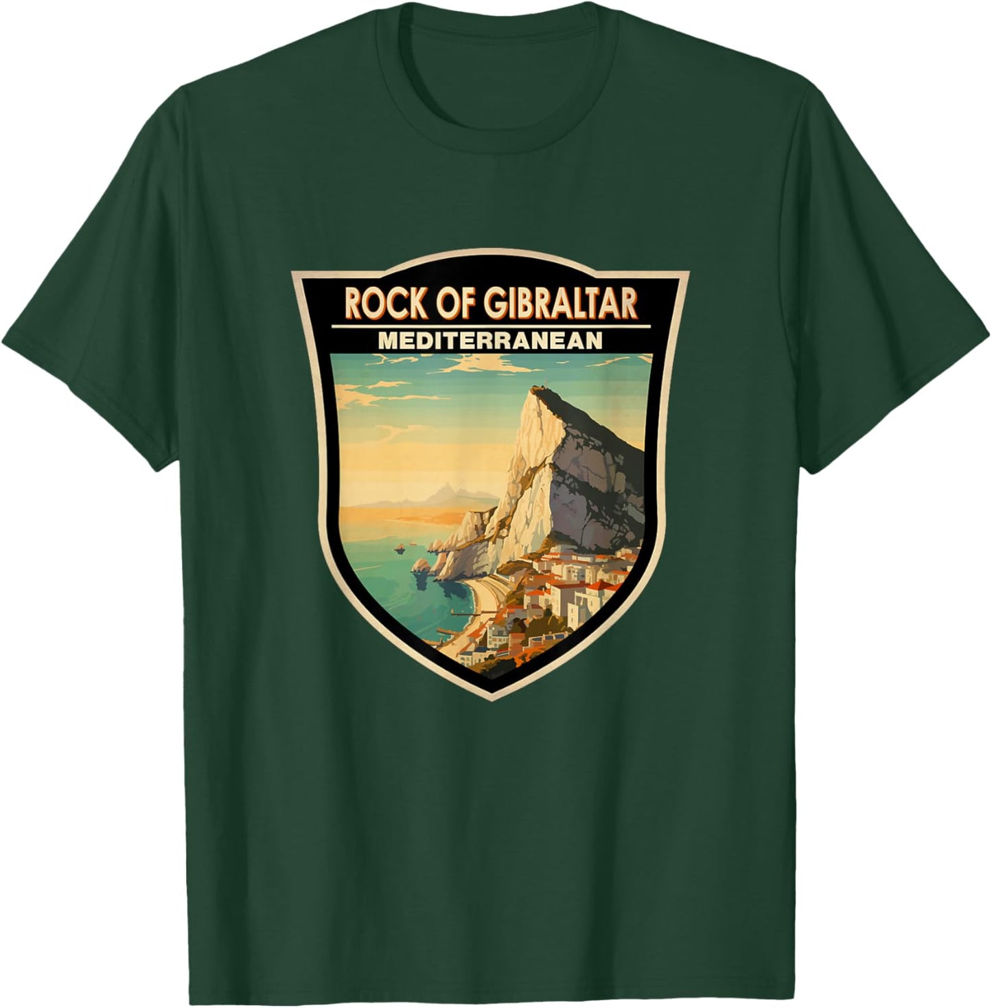 Rock of Gibraltar Travel Art Badge Vintage T-Shirt - T-Shirt | Forest