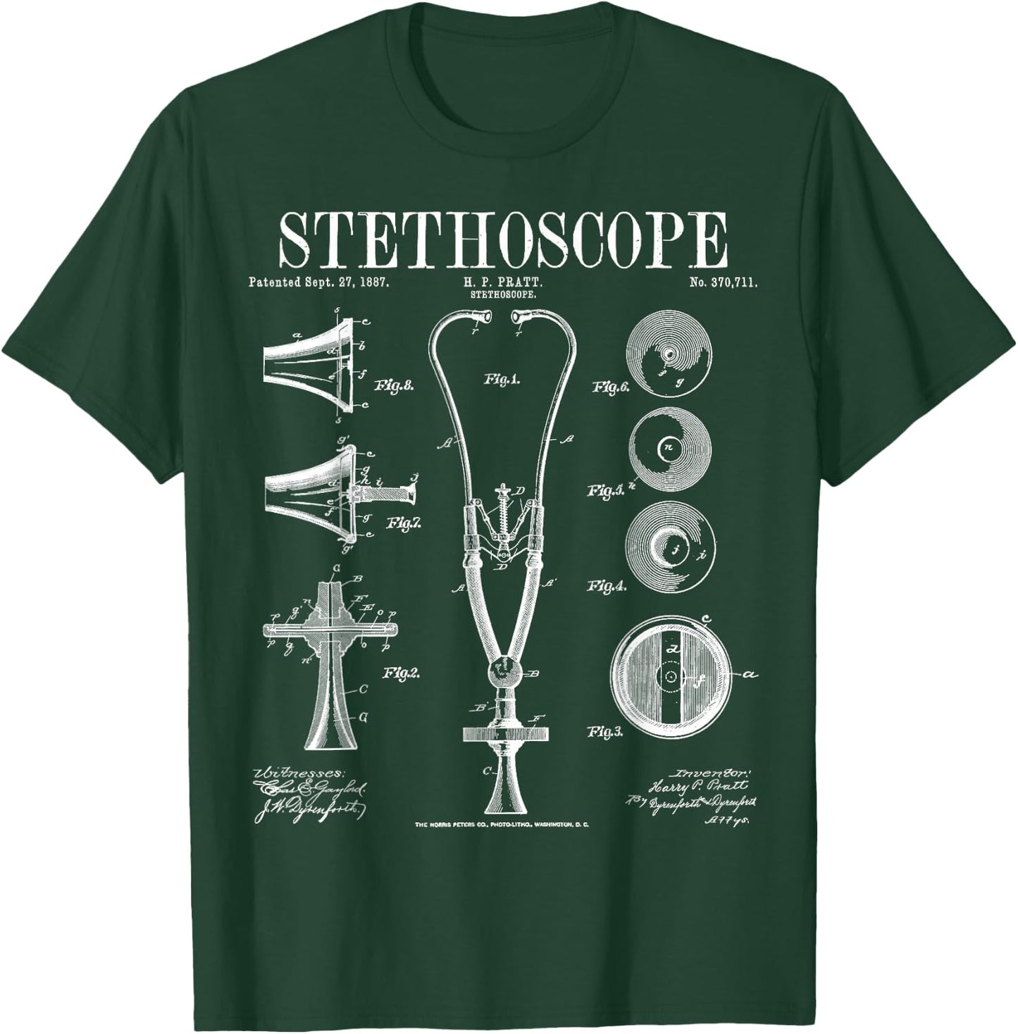Stethoscope Old Vintage Patent Drawing Print Doctor Nurse T-Shirt - T-Shirt | Forest