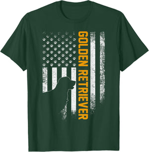 Vintage USA Golden Retriever Silhouette American Flag Funny T-Shirt - T-Shirt | Forest
