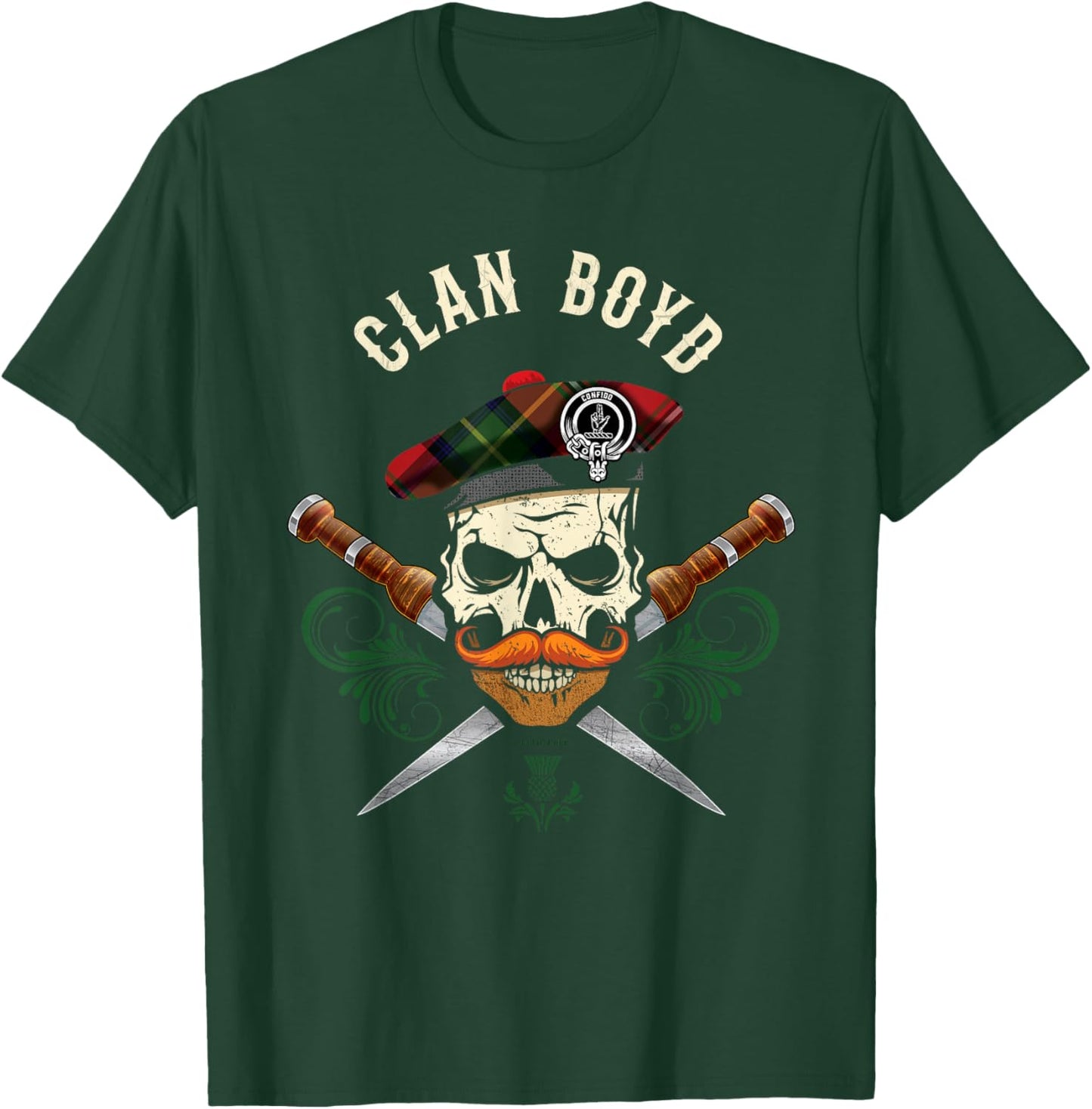 Scottish Clan Boyd Surname Skull Dirks Tartan Badge T-Shirt - T-Shirt | Forest