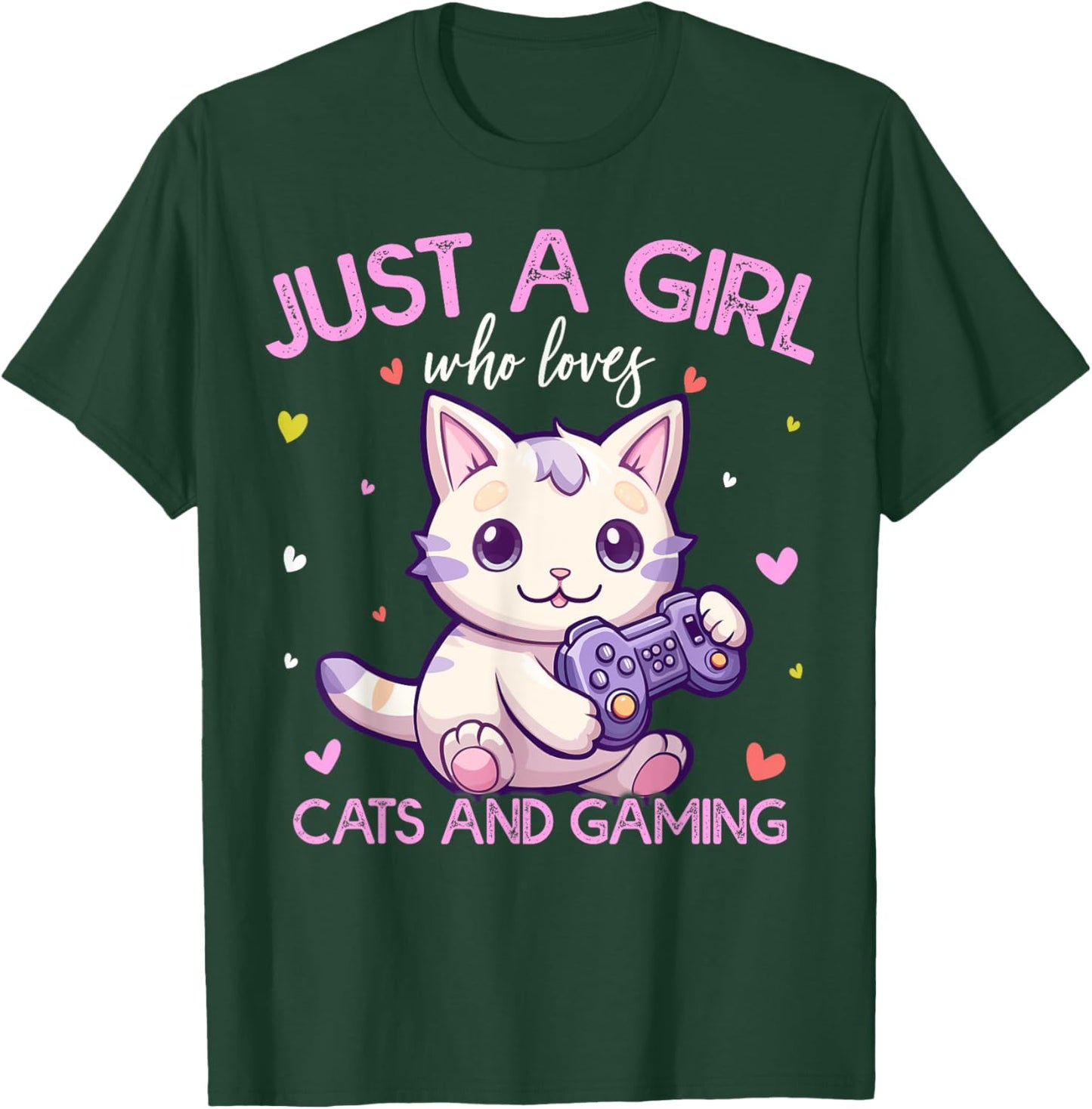 Just A Girl Who Loves Cats And Gaming Girls Kids Women T-Shirt - T-Shirt | Forest