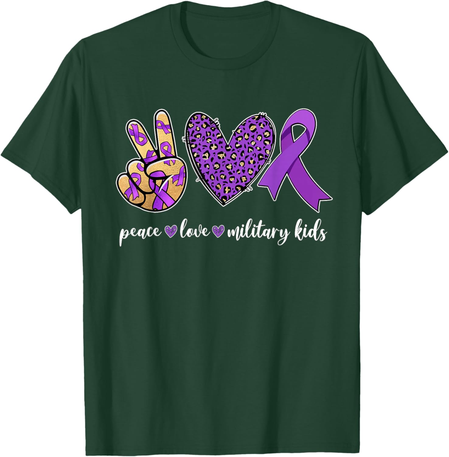 Peace Love Purple Up for Military Kids Military Child Month T-Shirt - T-Shirt | Forest