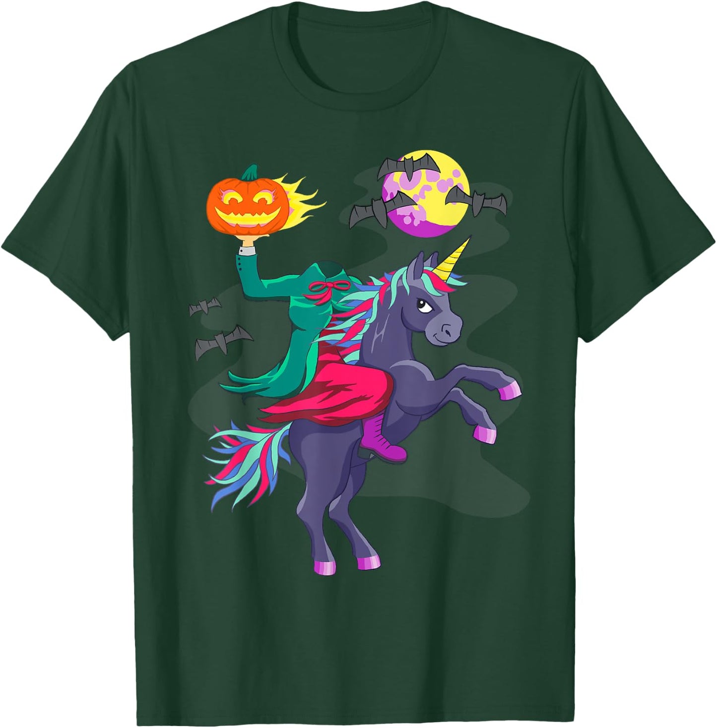 Unicorn Halloween Headless Horseman Pumpkin Head Graphic T-Shirt - T-Shirt | Forest