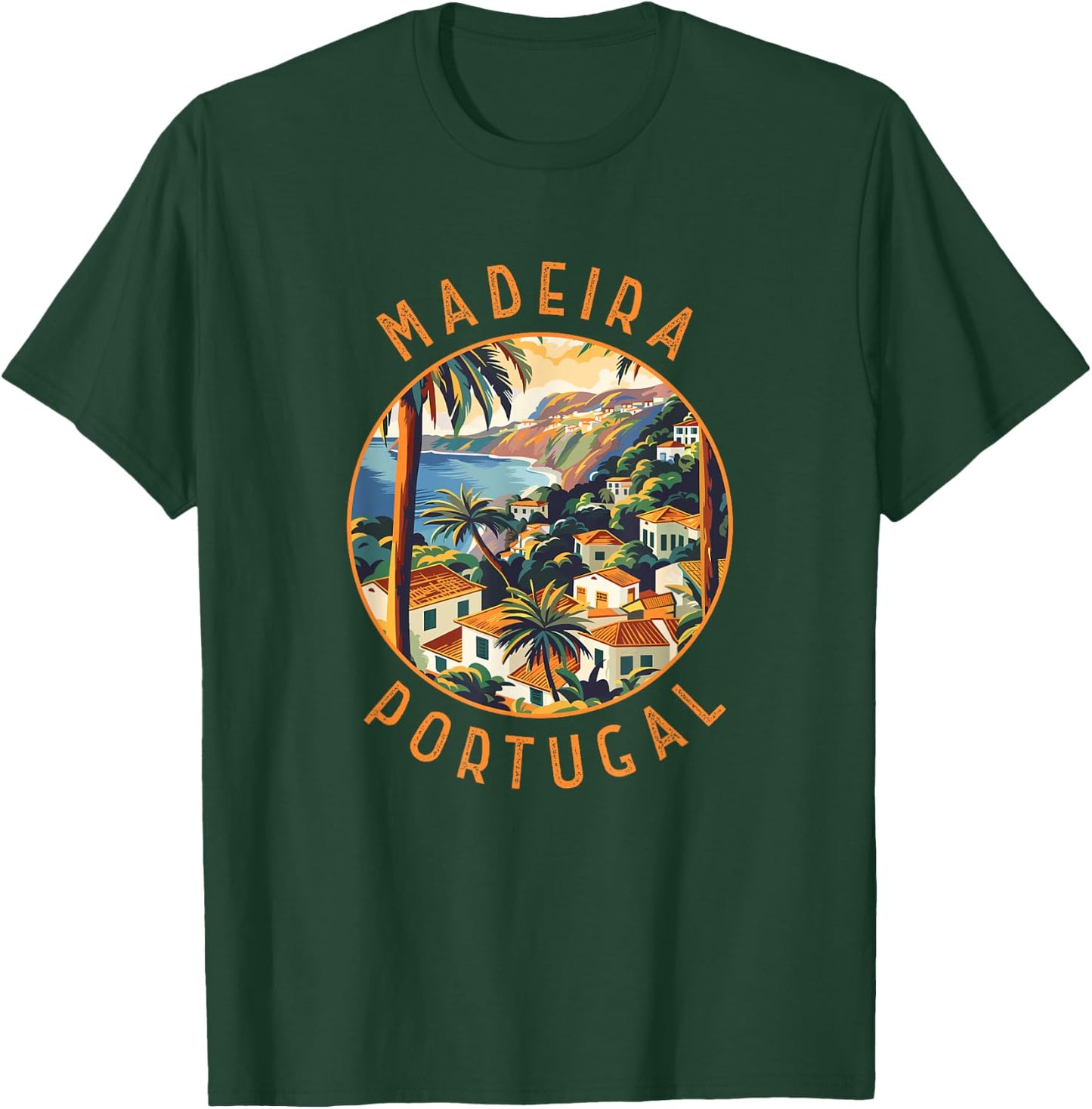 Madeira Portugal Retro Distressed Circle Vintage T-Shirt - T-Shirt | Forest