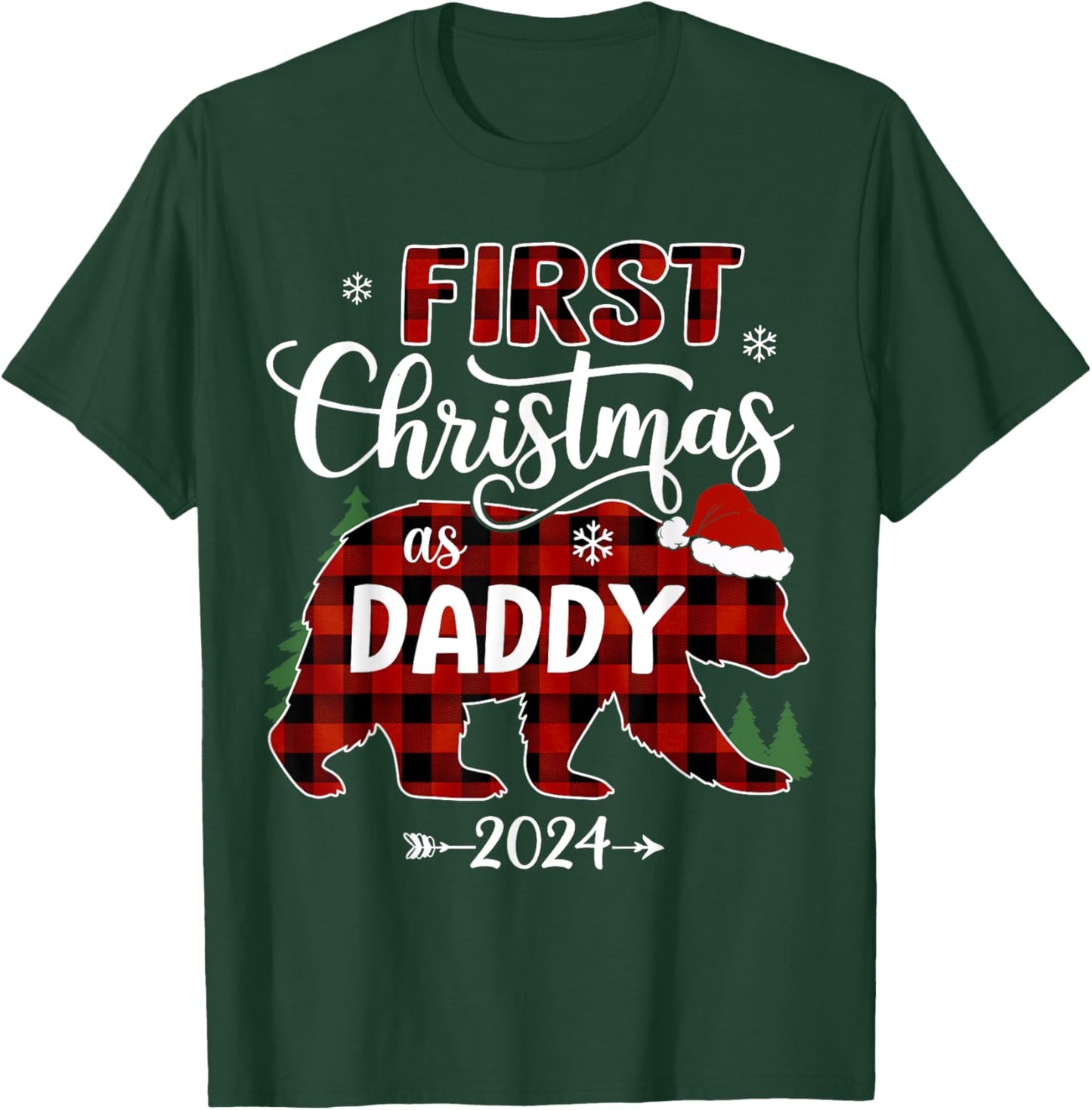 First Christmas As Daddy 2024 Bear Santa Hat Pregnancy Baby T-Shirt - T-Shirt | Forest