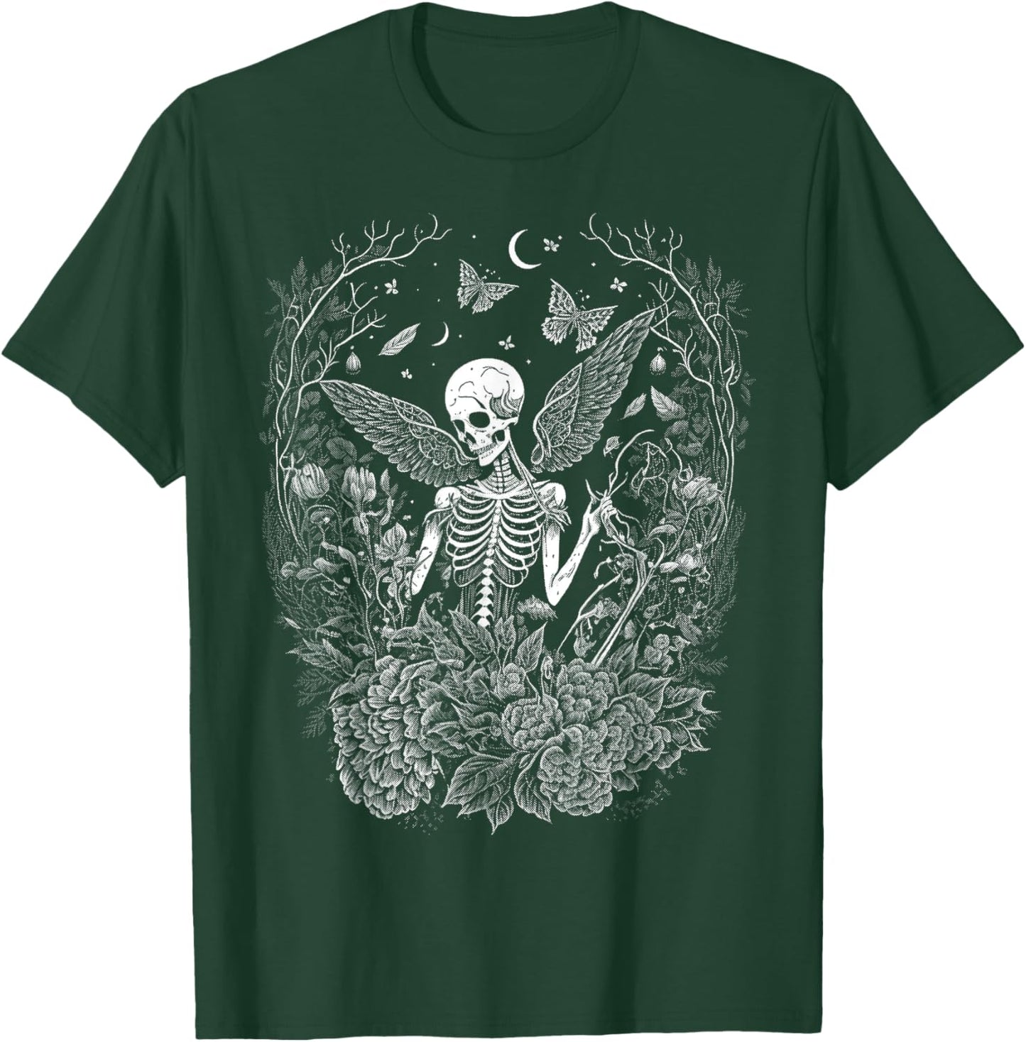 Cute Fairycore Floral Skeleton Aesthetic Girls Women Graphic T-Shirt - T-Shirt | Forest