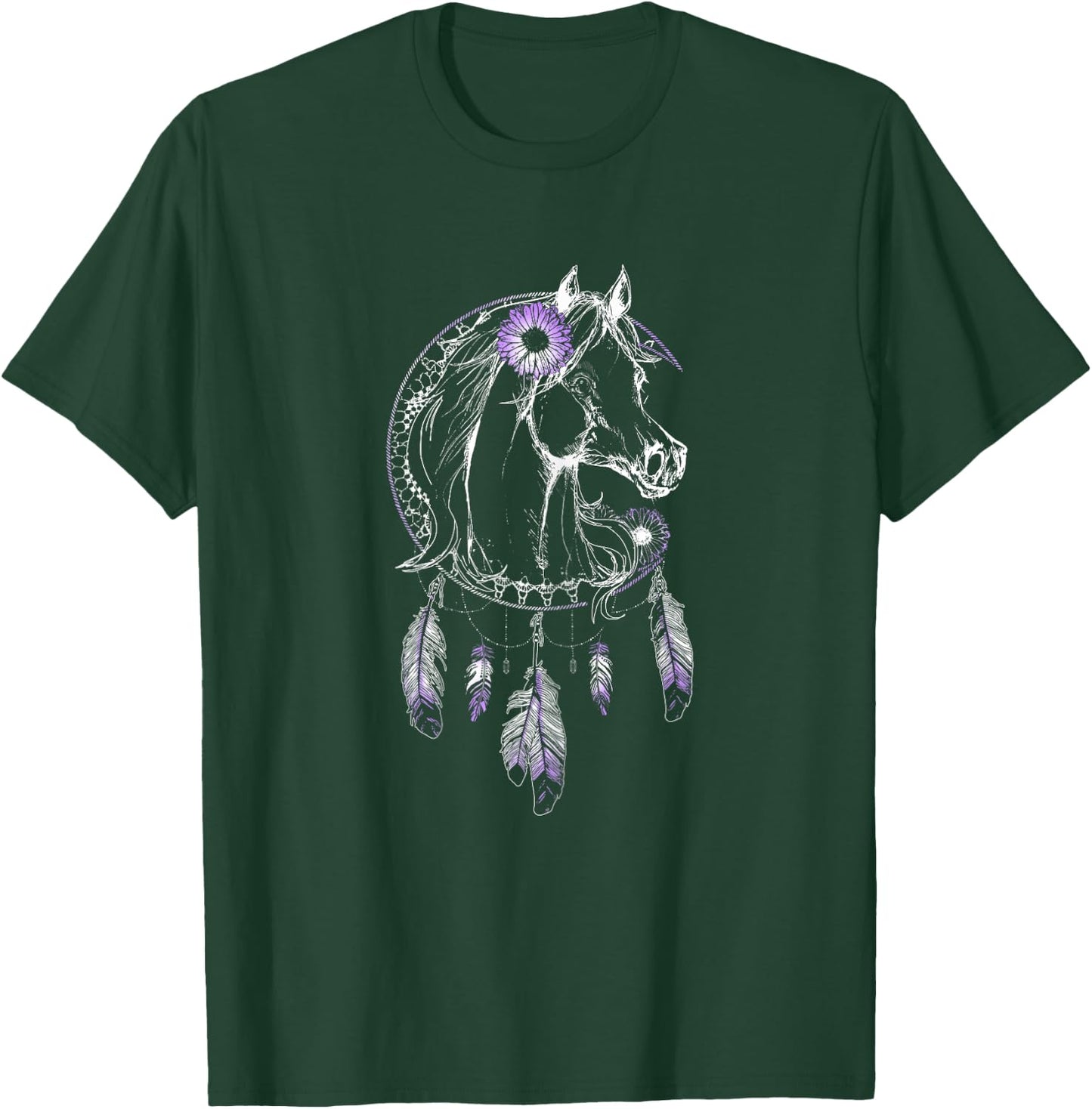 Horse Light Purple Dream Catcher Flower T-Shirt - T-Shirt | Forest
